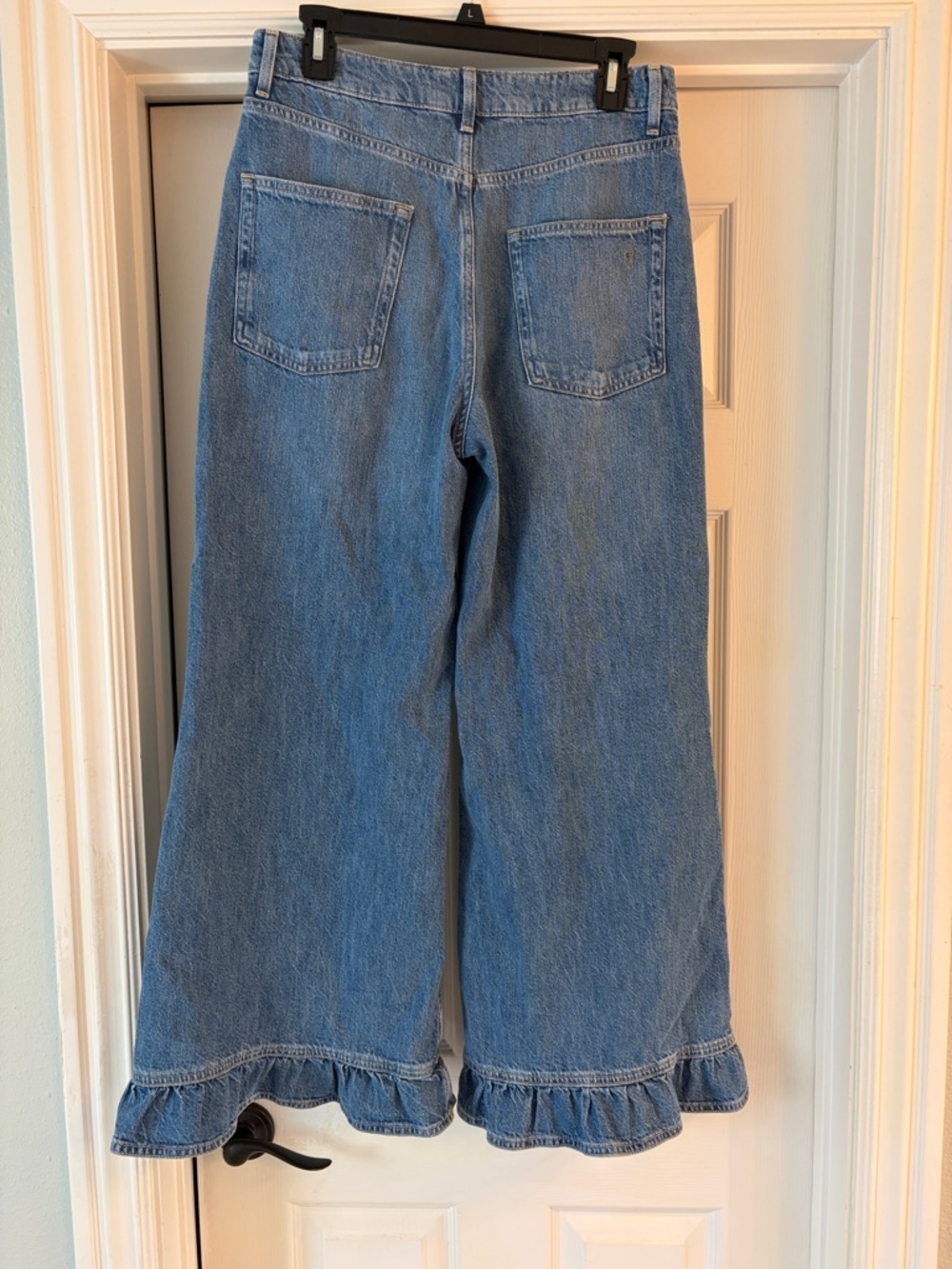 Anthropologie Pilcro wide leg denim jeans with ruffle hem Sz 27 NWOT - Picture 2 of 3